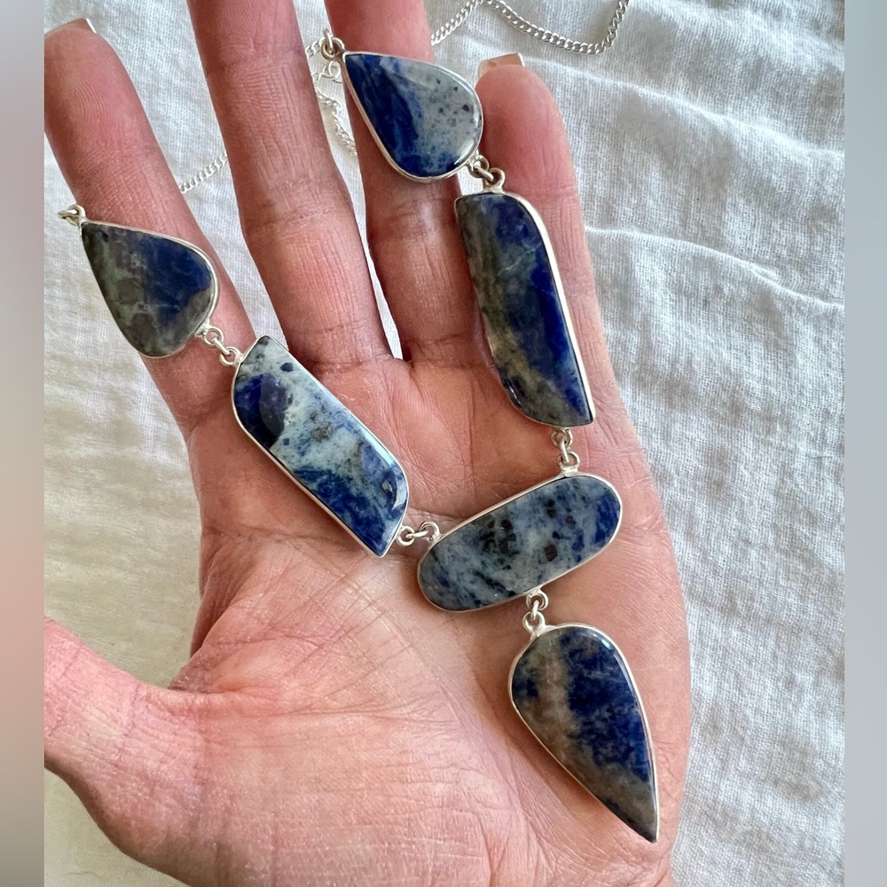 925 GORGEOUS! 6  Stone Spiritual Sodalite Necklace